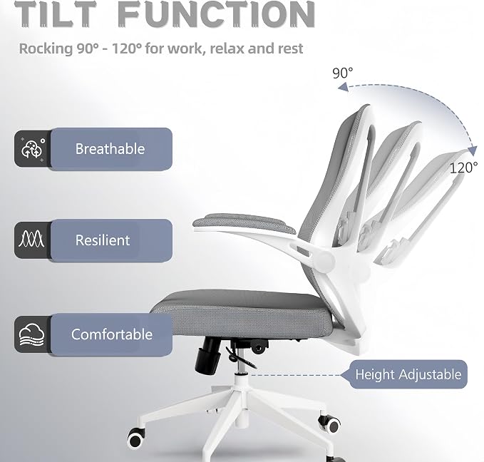 Ergonomic Office Chair - 350LB Comfy Desk Chairs with Lumbar Back Support, Mesh Computer Chairs with Wheels and Arms for Home Office, Study (Gray-Without Headrest)