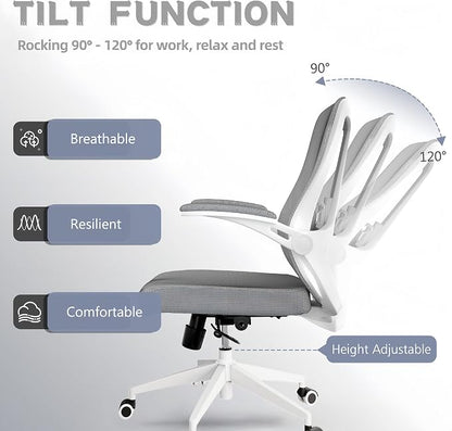 Ergonomic Office Chair - 350LB Comfy Desk Chairs with Lumbar Back Support, Mesh Computer Chairs with Wheels and Arms for Home Office, Study (Gray-Without Headrest)