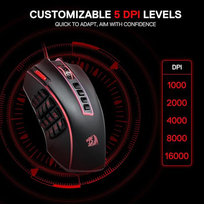 Redragon M990 MMO Gaming Mouse, 32000 DPI High Precision Wired RGB Gamer Mouse w/23 Programmable Buttons, 16 Side Macro Keys, Software Supports, Aluminum Base