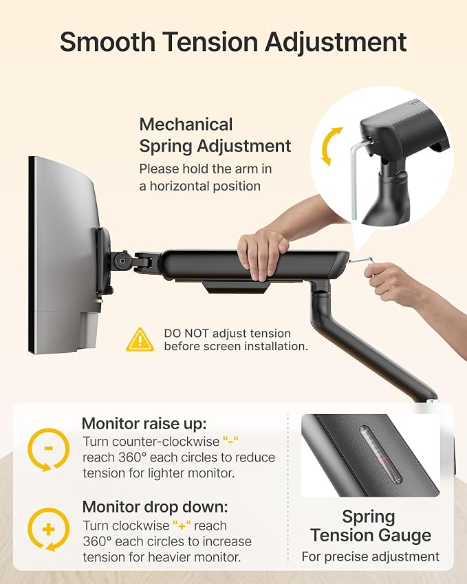 monTEK Mechanical Spring Dual Monitor Arm for 17 to 35" Screens, Aerospace-Grade Aluminum, C-Clamp and Grommet Stand Holding 26.4 lbs Per Arm, Perfect for Ergonomic Office Workspaces, VESA 75/100mm