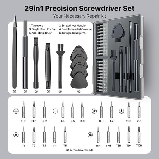 AXTH 29in1 Precision Screwdriver Set, [Bearing Steel] Small Repair Kit, PC Accessories, PS5 Cleaning Kit, Tool Sets for Men, Fit MacBook, Computer, Laptop, Watch, PS4, Xbox, Eyeglass, Console More