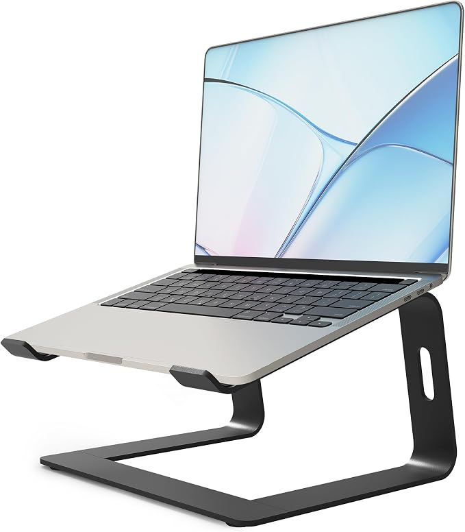 Orionstar Ergonomic Laptop Stand, Premium 5mm Aluminum Riser for 10-15.6 Inch Notebook Computer, Tool-Free Detachable Elevator Holder for Desk Office, Sturdy Riser for Eye-Level Neck Relief, Black