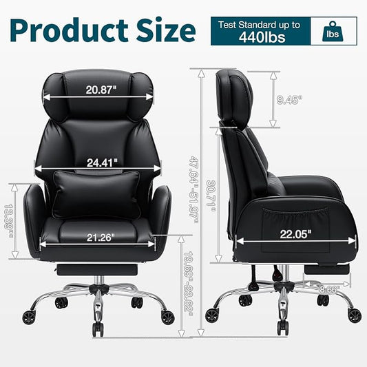 HOFFREE Criss Cross Office Chair with Wheels Ergonomic Office Chair with Reversible Armrest Wide Seat Comfy Desk Chair with Foot Rest for Gaming, Reading, Working (Black,Leather)
