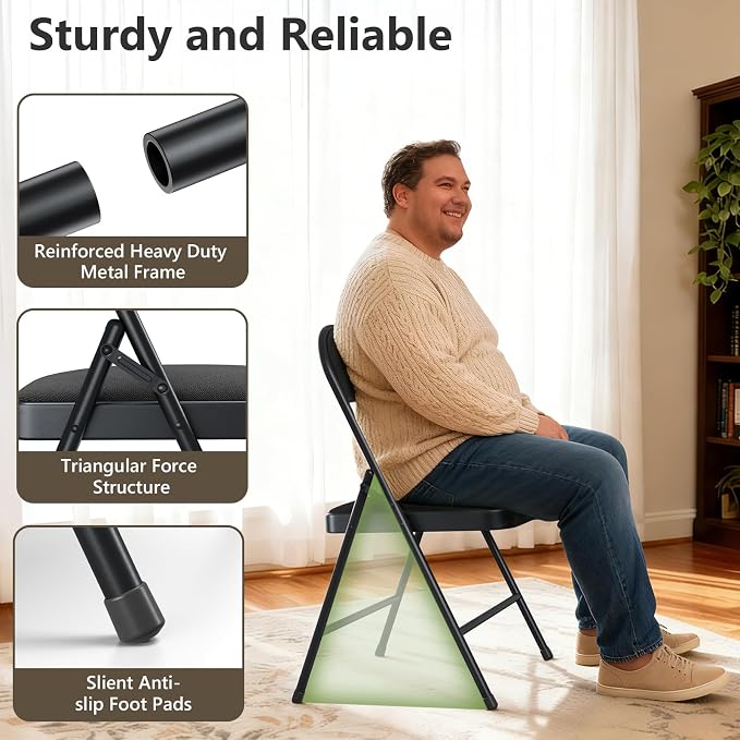 8 Pack Folding Chairs, Fabric Padded Folding Dining Chairs with Cushion Seat & Back, Indoor Outdoor Folding Chair Set for Home Office, Parties, Events, Wedding, Extra Guest Seating