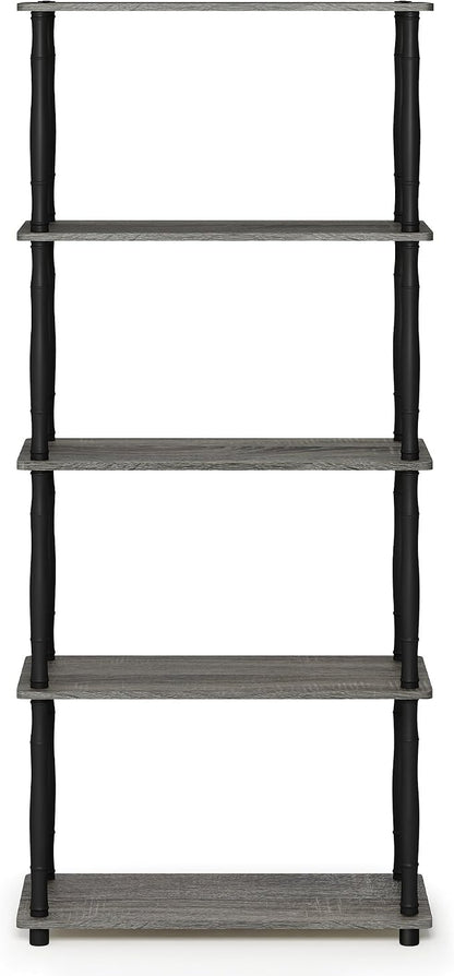 Furinno TURN-S-TUBE Storage Shelves, 5-Tier Book Shelf, Corner Shelf, Toolless Open Shelves, Classic Tubes, for Organization and Storage, Living Room, Garage, Home Office, French Oak