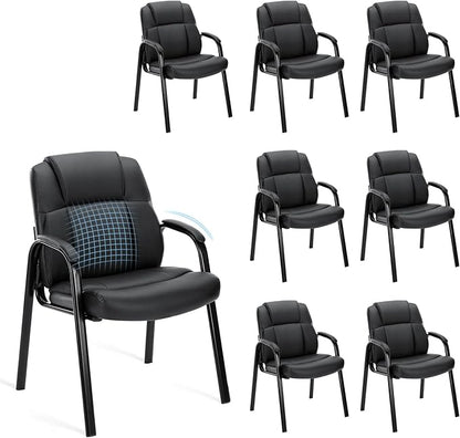 OLIXIS Waiting Room Reception Chairs Set of 8, Leather Office Desk Guest Stationary Side Chair with Padded Arms for Home Conference Lobby Area Meeting Church Medical Clinic Elderly Student
