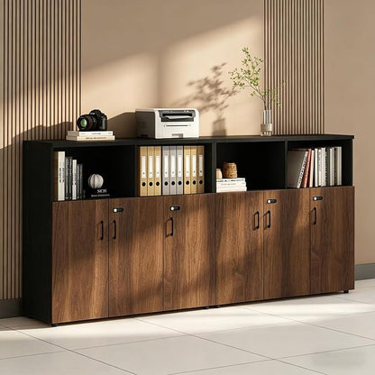 File Cabinet with Password Lock, Wood Lateral Filing Cabinet for Letter/A4 Files, 3 Drawer with Door, Printer Stand with Open Shelves for Home Office
