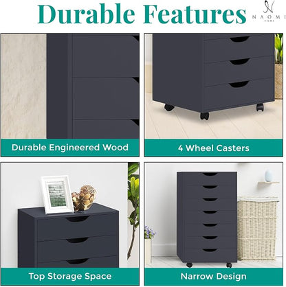 Naomi Home Debbie Office File Cabinet with 7 Drawers, Rolling Storage Organizer for Home Office & Workspace