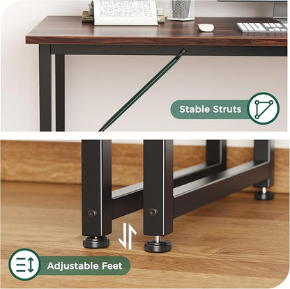 Huuger Computer Desk, 48 Inch Office Desk, Gaming Desk with Storage, Writing Desk Work Desk for Home Office, Study, Modern Simple Desk, Large Legroom, Metal Frame, Walnut