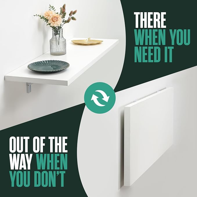 Houseables Wall Mounted Desk, Murphy Desk, Wall Mounted Folding Table, Laundry Folding Table, Fold Down Work Bench, Foldable Mount Station, Floating Bar, Hanging, Dining, Kitchen, Clothes, 48x16 White