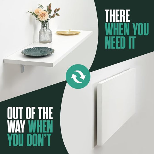 Houseables Wall Mounted Desk, Murphy Desk, Wall Mounted Folding Table, Laundry Folding Table, Fold Down Work Bench, Foldable Mount Station, Floating Bar, Hanging, Dining, Kitchen, Clothes, 48x16 White