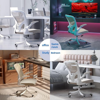 Ergonomic Office Desk Chair, 90°-125° Tilt Back Home Desk Chair with 360° Swivel & Mute Wheels, High Back Mesh Computer Chair for Adults with Lumbar Support, 330 LBS Capacity(01Khaki)