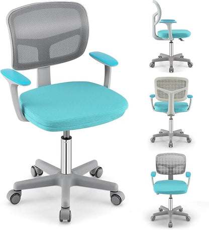 Kids Desk Chair, Height Adjustable Children Study Chair w/Lumbar Support, Swivel Mesh Seat, Universal Casters, Ergonomic Kids Task Chair for Boys Girls Aged 3-10, Home, School, Office (Green)