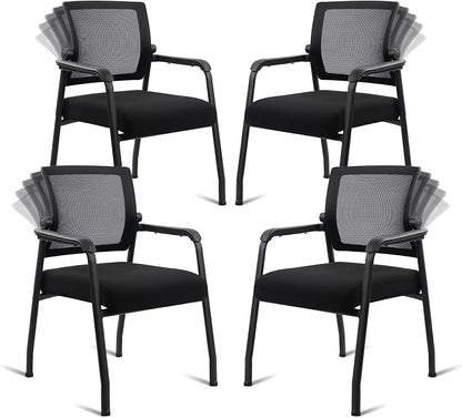 KLASIKA Desk Chair No Wheels with Adjustable Mesh Backrest, Arm Chair with Ergonomic Lumbar Support and Thickened Seats Cushion, Waiting Room Chairs for Office School Church Guest Reception, 4PACK