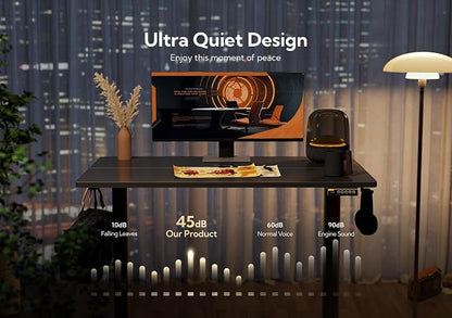 Claiks Electric Height Adjustable Stand Up Desk, 35x20 Inches Sit Stand Desk for Home Office, Black Top/Black Frame