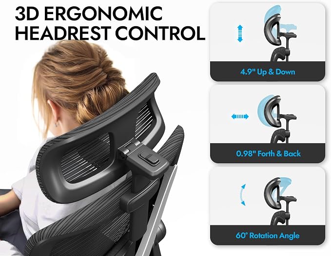 Ergalithic Ergonomic Office Chair - X-Shaped Computer Desk Chair Comfy, Gaming Chair, Office Chair with Lumbar Support, Mesh Office Chairs with Headrests, Desk Chair for Long Hours (Black Silver)