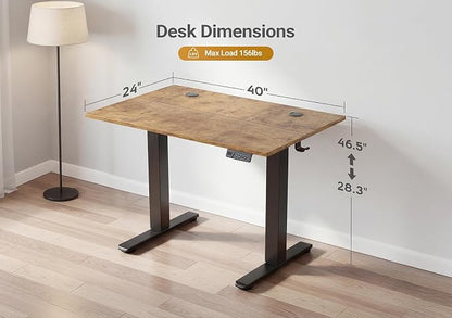 YDN Electric Standing Desk Adjustable Height, 40 x 24 Inches Sit Stand up Desk with Memory Presets & Cable Management, Home Office Desk for Office & Computer Workstation, Black Frame/Rustic Brown Top