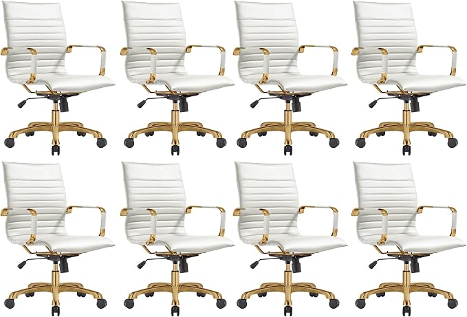 LeisureMod Harris Modern Ergonomic Executive Office Chair, High-Back Leather Conference Desk Chair with Adjustable Height, Tilt Control, 360° Swivel & Gold Frame for Home Office