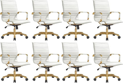 LeisureMod Harris Modern Ergonomic Executive Office Chair, High-Back Leather Conference Desk Chair with Adjustable Height, Tilt Control, 360° Swivel & Gold Frame for Home Office