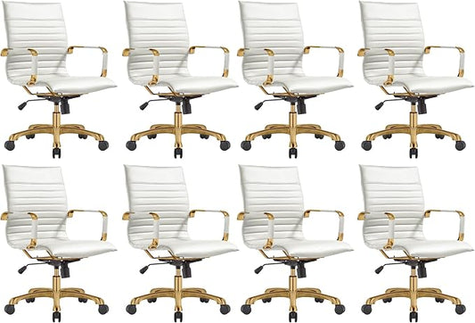 LeisureMod Harris Modern Ergonomic Executive Office Chair, High-Back Leather Conference Desk Chair with Adjustable Height, Tilt Control, 360° Swivel & Gold Frame for Home Office