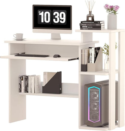 ALISENED Computer Desk with Storage Shelves, Home Office Desk with Monitor Stand, Small Writing Desk Table with Keyboard Tray,Study Table with CPU Stand for Small Spaces (35"-White)