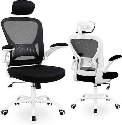 Office Chair Ergonomic Desk Chair Comfort Adjustable Height with Wheels，Lumbar Support Mesh Swivel Computer Home Office Study Task Chair Black & White
