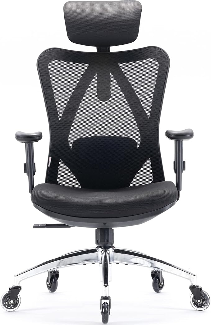 SIHOO M18 Upgraded Wheels Office Chair Ergonomic Desk Chair, Breathable Mesh Design High Back Computer Chair, Adjustable Headrest and Lumbar Support (Light Black)