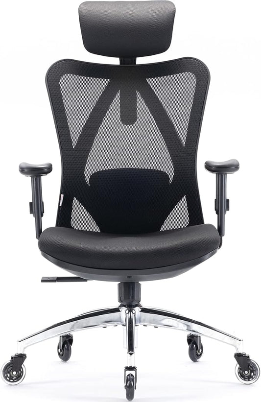 SIHOO M18 Upgraded Wheels Office Chair Ergonomic Desk Chair, Breathable Mesh Design High Back Computer Chair, Adjustable Headrest and Lumbar Support (Light Black)
