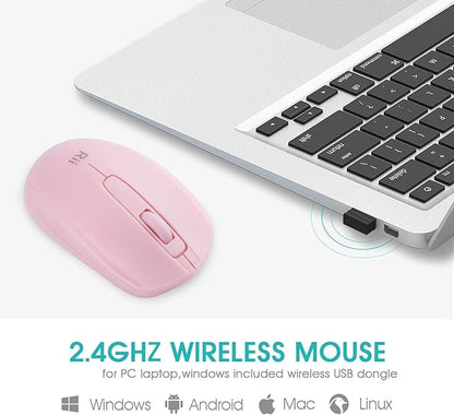 Rii Wireless Mouse,2.4G Portable Computer Mice for PC, Laptop, Windows,Office Included Wireless USB dongle (Pink)