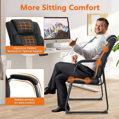 CLATINA Big Tall 500 LBS Wide Guest Chair Heavy Duty, Leather Side Reception Chairs with Sled Base and Armrest, Executive Office Desk Chair No Wheels for Meeting Conference Waiting Room Home, 6 Pack