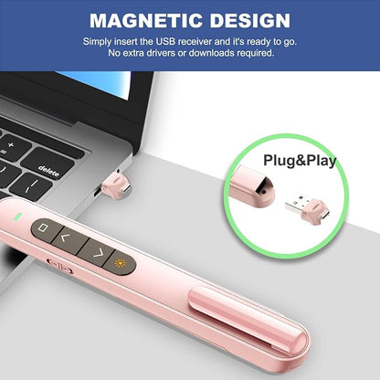 QUI Presentation Clicker with Volume Control, 2.4GHz USB Wireless Presenter Remote, PowerPoint Clicker Slide Advancer Compatible with Mac, Windows, Google Slides, Keynote