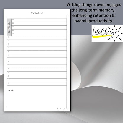 Life Charge To Do List Notepads for Work, Daily Checklist Planner Pads with Priority & Notes, 2 Pack, 100 Pages Total, 8.5 x 5.5 Half Letter, Portrait