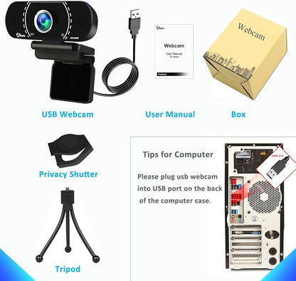 Akyta Webcam for PC, 1080P Webcam with Microphone/Tripod/Privacy Cover/Wide Angle 110°, Plug & Play USB Web Camera for Desktop Computer PC Laptop Mac Video Calling/Streaming/Zoom Conference ﻿