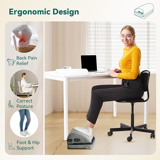 Snailax Heated Foot Rest Under Desk at Work, FSA Eligble Desk Foot Stool with Heat & Vibration Massage, Foot Warmer Feet Heater for Office Chair, Gaming Home Use, Gifts for Women, Men