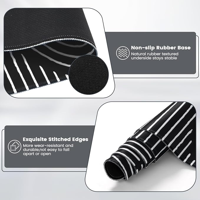iCasso Black Desk Mat, Large Mouse Pad for Desk, Anti-Slip Big Mousepad with Stitched Edges, Computer Pad for Desktop