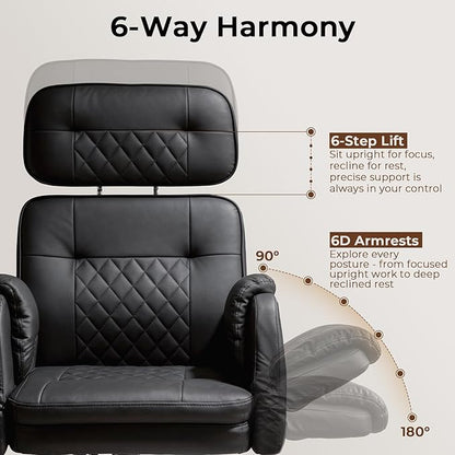 Big and Tall Office Chair - Criss Cross Leather High Back Executive Office Chair with Armrests & Wheels, Ergonomic Computer Gaming Desk Chair for Home, Makeup Vanity & Bedroom, Black, 49.6”H×22”W