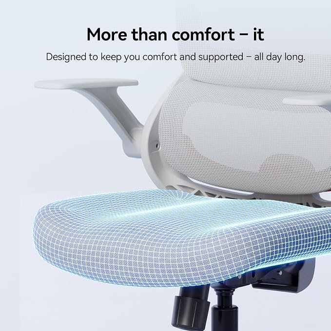 SIHOO B100 SE Office Chair, Desk Chair with Adaptive Lumbar Support & 2D Flip-up Armrests, 135° tilt Soft Memory Foam Erogonomic Chair for Home Office,Hold 300 LBS-White