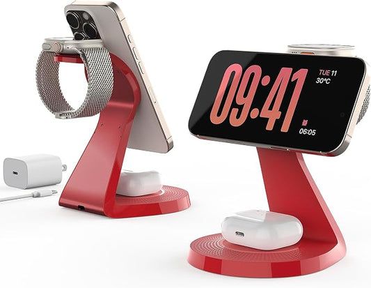 LONGCONN 3 in 1 Wireless Charging Station for Apple Devices with MagSafe | Charging for iPhone 17/Air/16/15/14/13, AirPods, Apple Watch, Weighted Stable Charging Stand, USB-C Adapter Included
