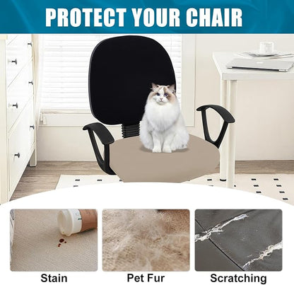 Smiry Printed Office Computer Chair Seat Covers, Stretch Fit Universal Desk Rotating Chair Cover Washable Removable Seat Cushion Protectors - Taupe