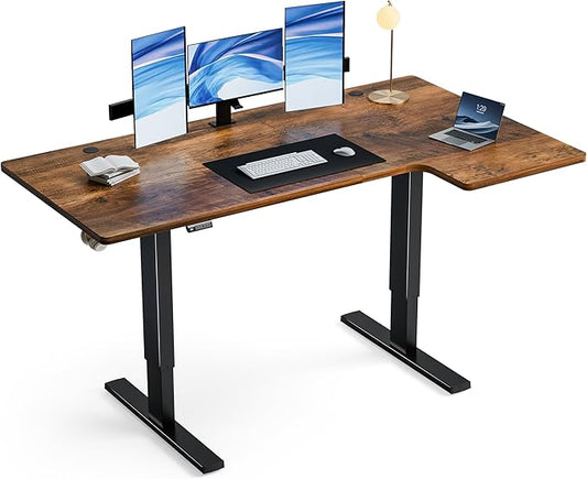 Realbear 71 Inch Electric L Shaped Standing Desk, Height Adjustable Standing Corner Desk with 3 Memory Presets, Ergonomic Workstation Office Desk for Home/Office (Rustic Brown, 71 Inch)