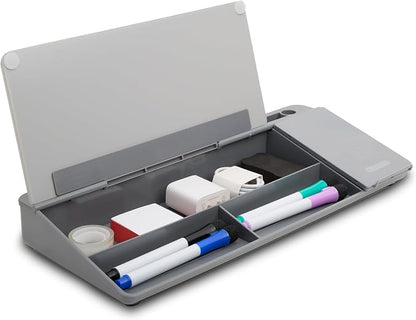 GAROOD Desktop Dry Erase Board with Storage Grey Color Desk White Board Desk Board Glass Desktop White Board with Stand Home Office Organizer Phone Holder 15.8X7X2 inches