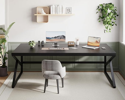 HSH Extra Long Black Computer Desk, 78 inch Large Home Office 2 person Desk, Industrial Metal Wood double Desk for Executive Work Writing Study, Modern Black Bedroom Living Room PC Laptop Gaming Table