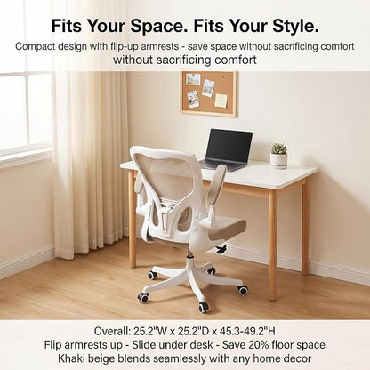 Ergonomic Office Desk Chair, 90°-125° Tilt Back Home Desk Chair with 360° Swivel & Mute Wheels, High Back Mesh Computer Chair for Adults with Lumbar Support, 330 LBS Capacity(01Khaki)