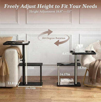 Faesun C Table End Table Adjustable Height, 360°Swivel TV Tray Table for Small Spaces, Small Nightstand for Living Room, Bedroom, Black