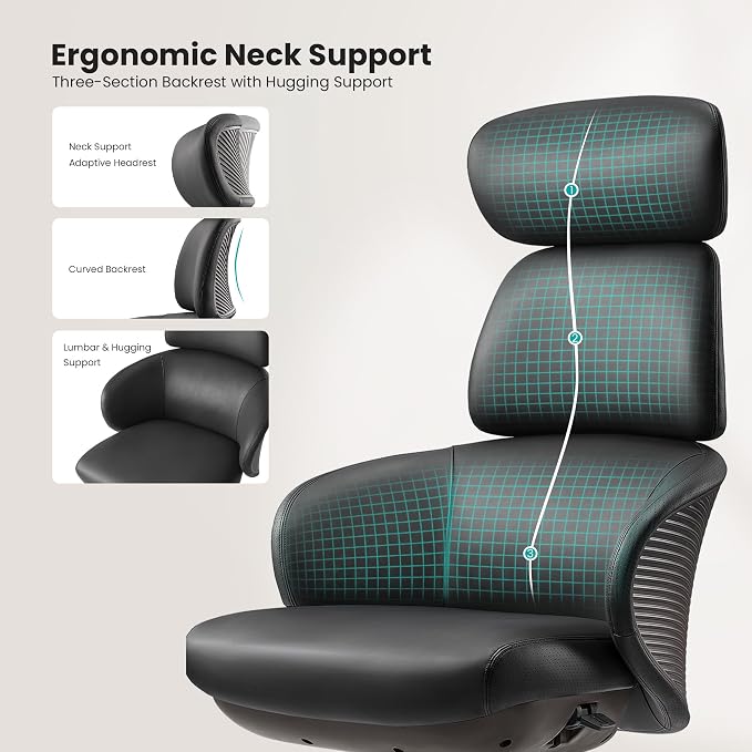 EUREKA ERGONOMIC Royal Rowan Leather Desk Chair, Microfiber PU Leather Office Chair with Wheels and Headrest, High Back Office Chair, Executive Office Chair Comfy for Home & Office, Black