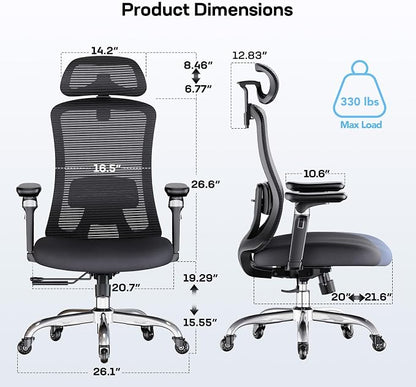 Marsail Ergonomic Office Chair with 6D Armrests, 3D Adjustable Headrest, Slide Seat, Lumbar Support, and 4-Position Tilt Lock – Big and Tall Office Chair with 330 lbs Capacity, Pack of 10