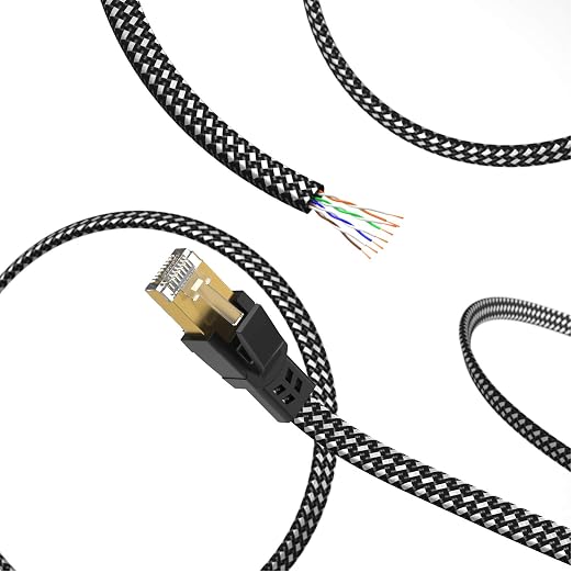 Orbram Cat 8 Ethernet Cable 150 ft, Nylon Braided High Speed Heavy Duty Network LAN Patch Cord, 40Gbps 2000Mhz SFTP RJ45 Flat Internet Cable Shielded in Wall, Indoor&Outdoor for Modem/Router/Gaming/PC