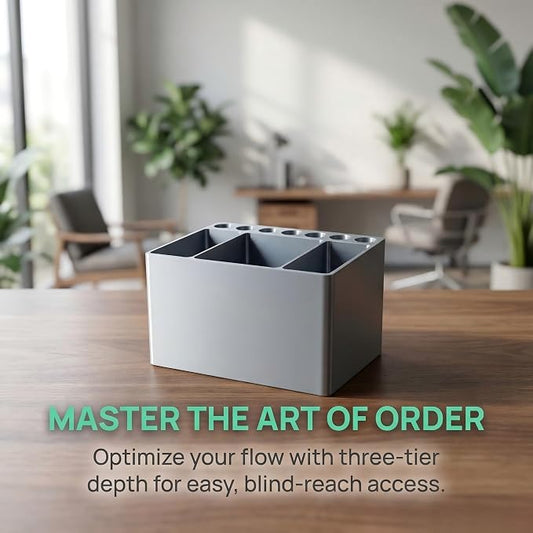 Adoric 3D Printed PLA Desk Organizer, Multifunctional Pen Holder with 7 Slots & 3 Compartments for Office, School, Makeup Brushes
