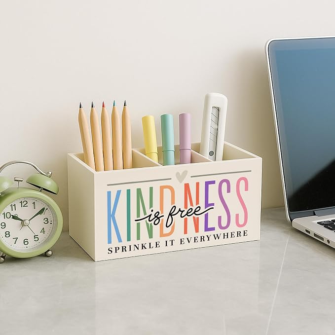 Kindness Is Free Inspirational Pen Pencil Holder for Desk, Inspirational Gifts for Women, Self Love Positive Mental Health Makeup Brush Toothbrush Holder for Vanity Bathroom