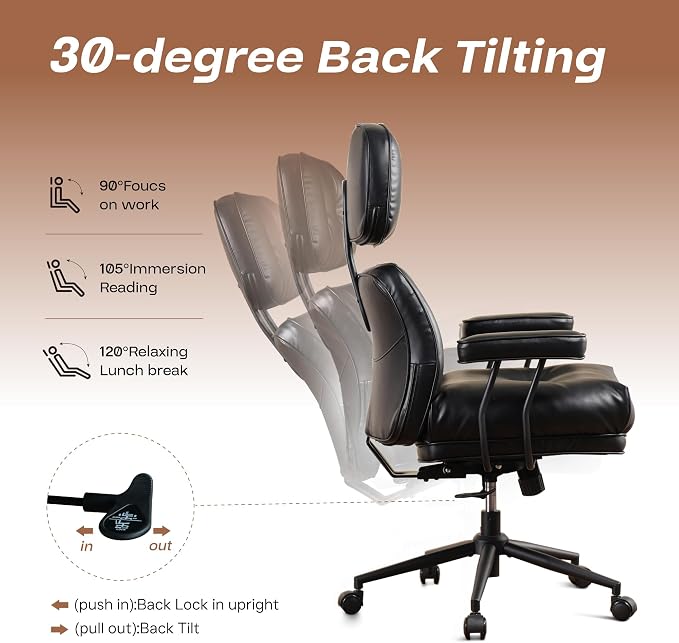 CAODOC Big and Tall Office Chair, 300LBS PU Leather Executive Office Chair Whit Lumbar Support, Managerial Home Desk Chair, Heavy Duty High Back Computer Chair(PU Leather Black)